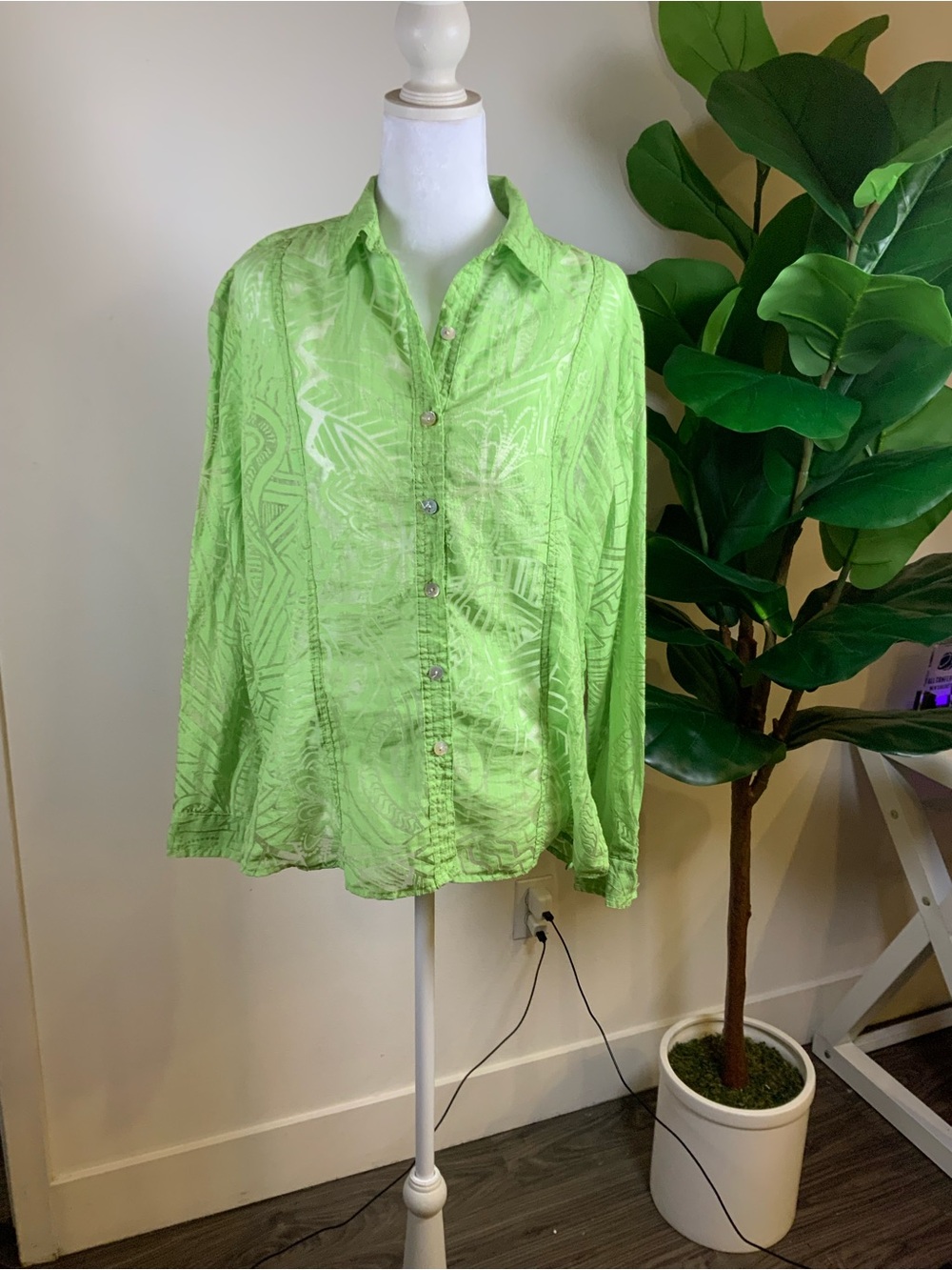 Chico's Lime Green Button-Up Shirt